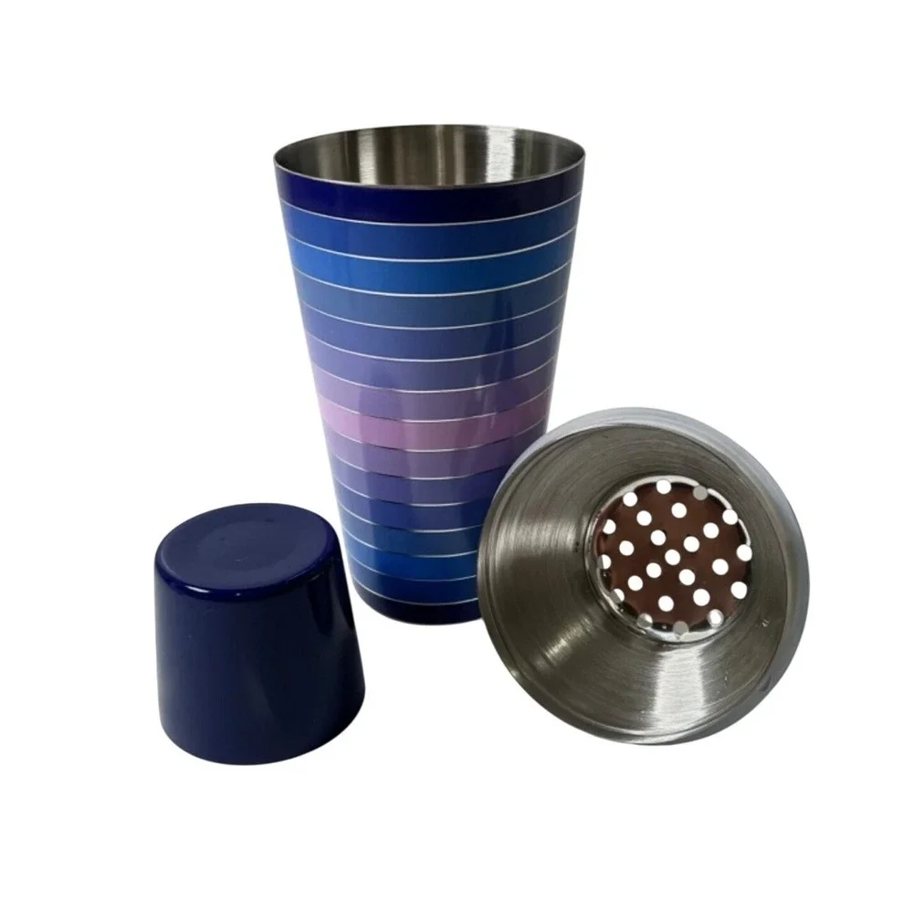 Jonathan Adler‎ Blue Purple Striped Stainless Steel Cocktail Shaker 3-Piece Set